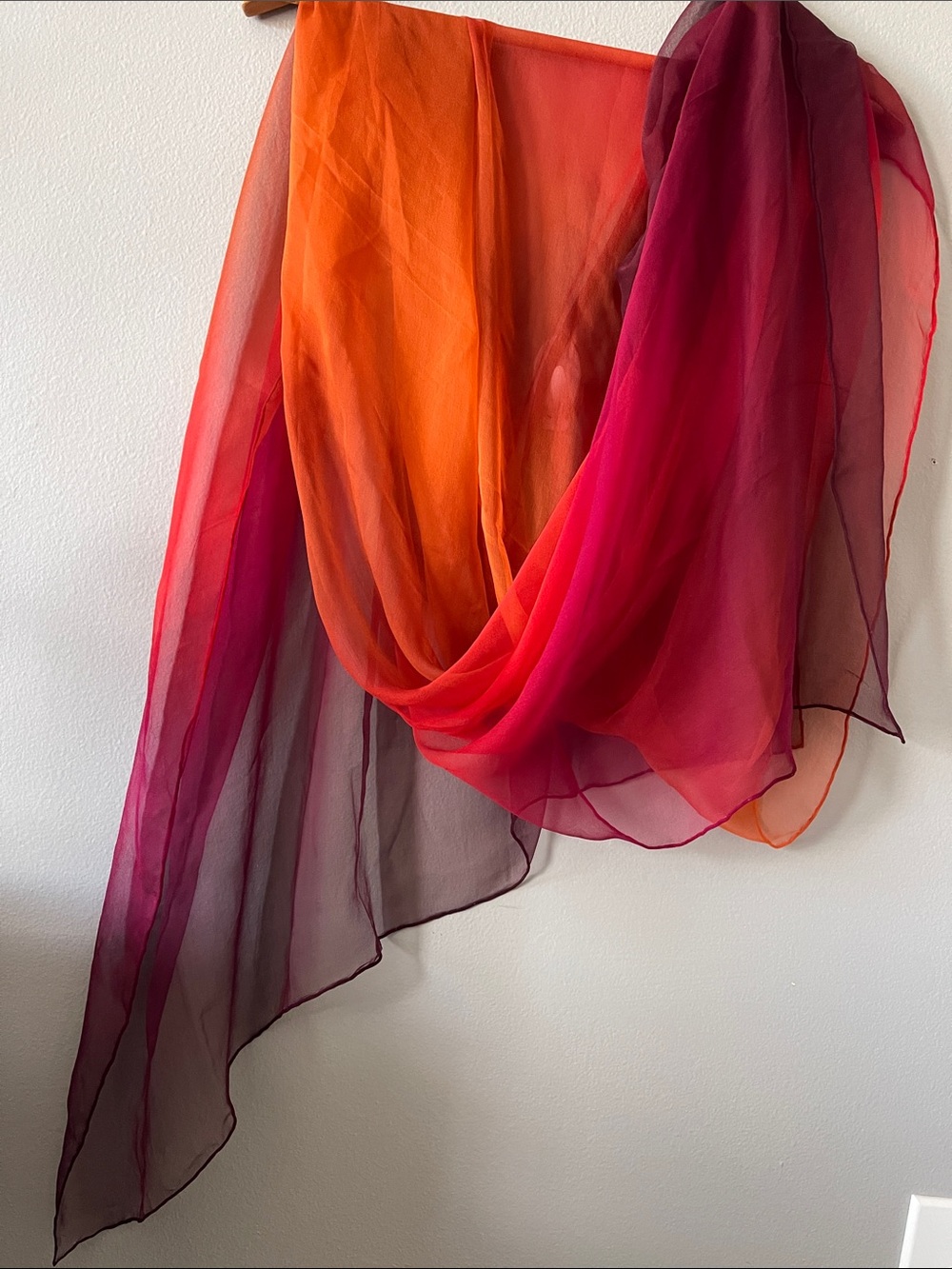 Sheer Chiffon Scarf in Orange and Magenta Long